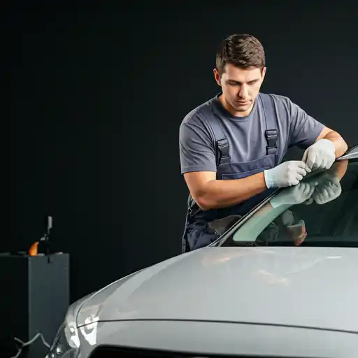 Technician repairing a car windscreen